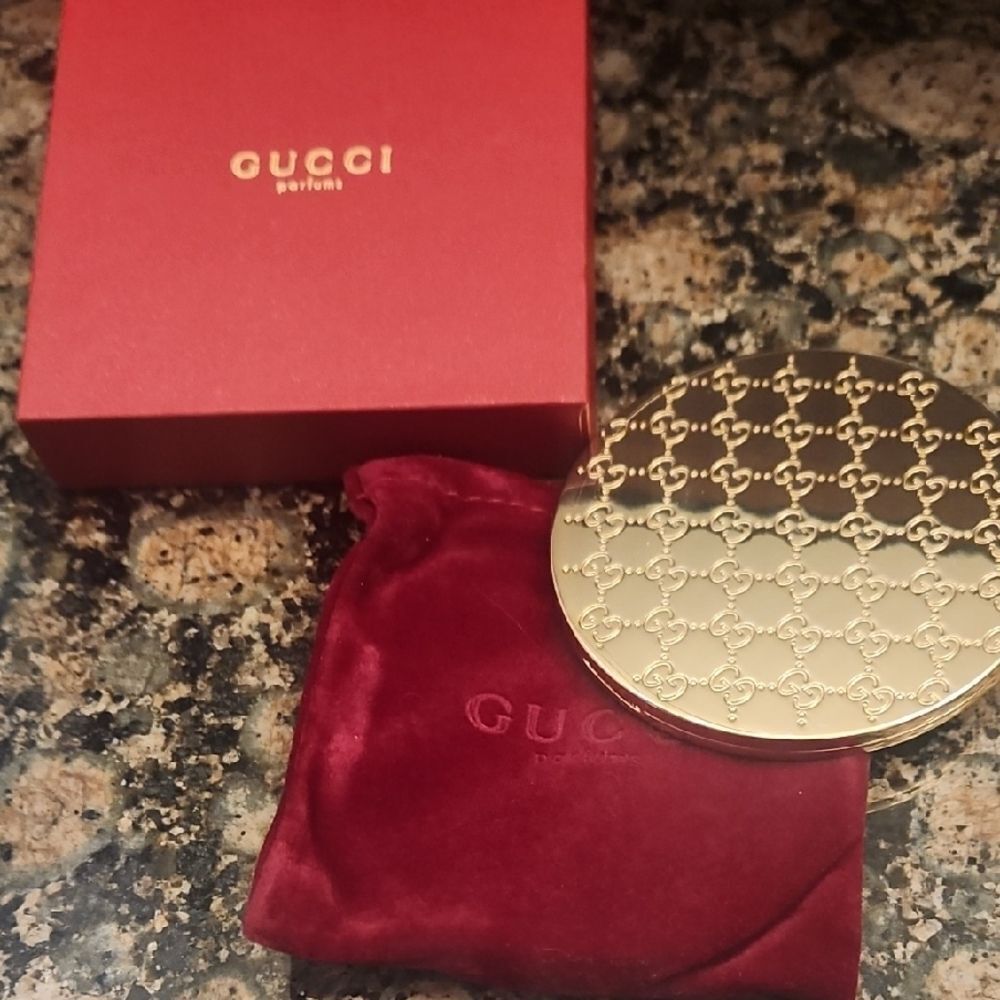 Gucci Gold Embossed Compact Mirror